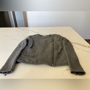 Women Athleta Belvedere Moto Jacket Gray silver Asymmetrical Zip Quilted Pocket